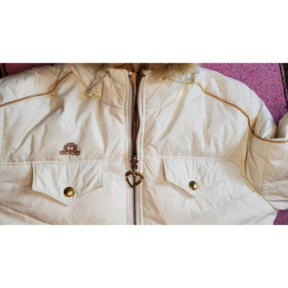 Y2K Vintage JLO Jennifer Lopez White and Gold Bomber Reversible Jacket M - Picture 3 of 9